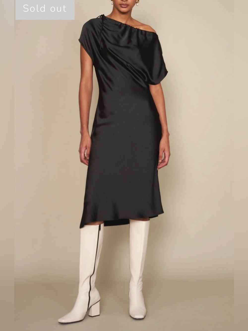 KALLMEYER BLACK SATIN BIAS DRAWSTRING DRESS